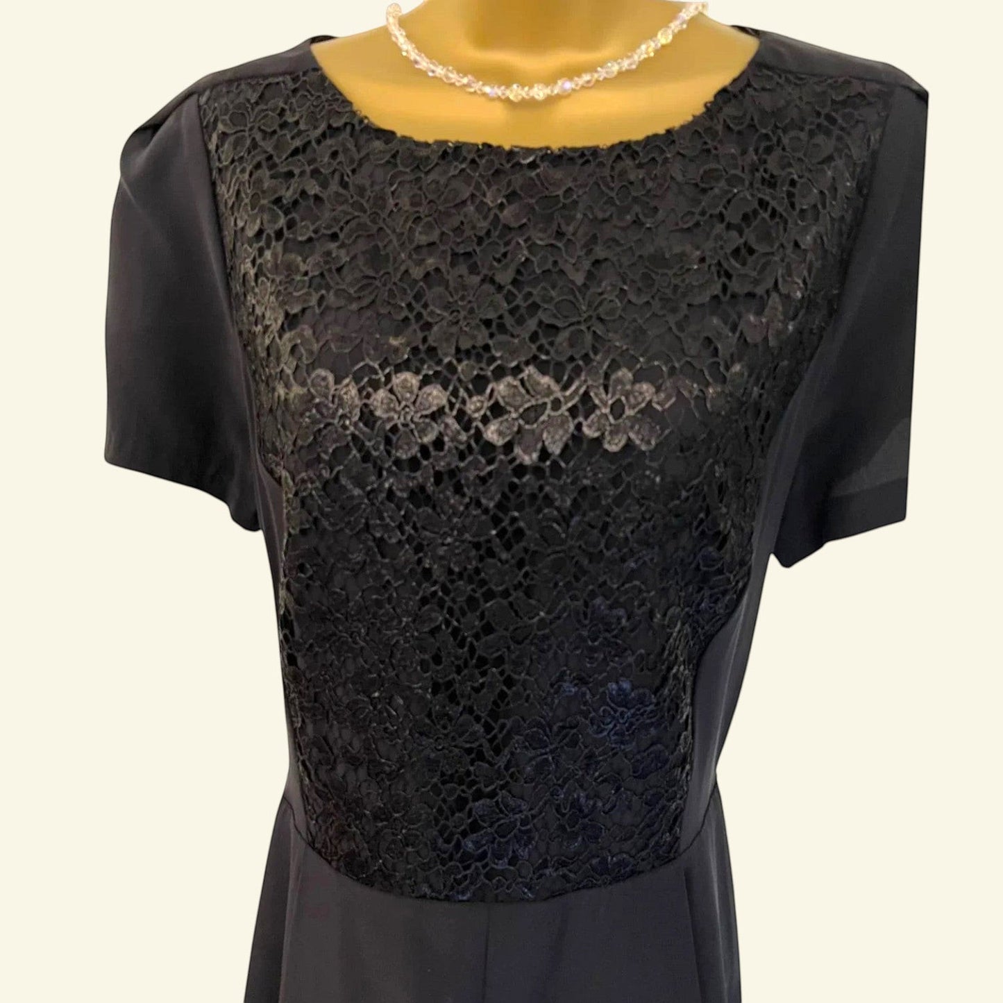 Gerard Darel Black Lace Short Sleeve Pencil Dress UK 16 US 12 EU 44 - Timelessfashions
