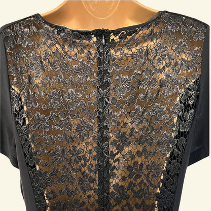 Gerard Darel Black Lace Short Sleeve Pencil Dress UK 16 US 12 EU 44 - Timelessfashions