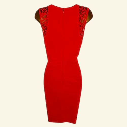 Whistles Red Lace Detail Sleeveless Occasion Dress UK 8 US 4 EU 36 - Timelessfashions