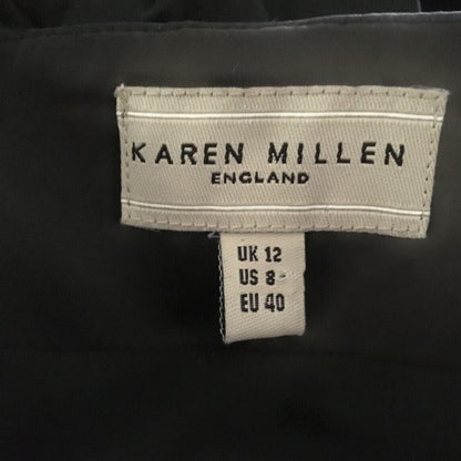 Karen Millen Black Satin Diamanté Bow Dress UK 12 US 8 EU 40 - Timelessfashions