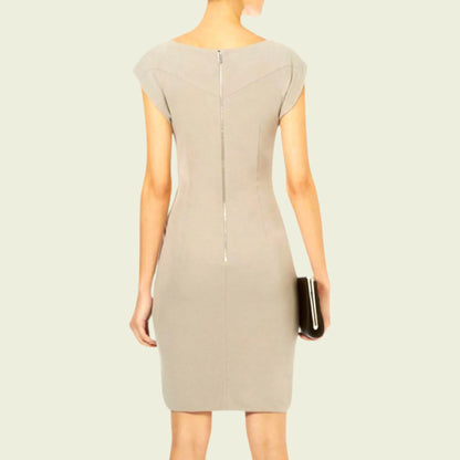 Karen Millen Taupe Jersey Folded Stretch Mini Dress UK 12 US 8 EU 40 - Timelessfashions