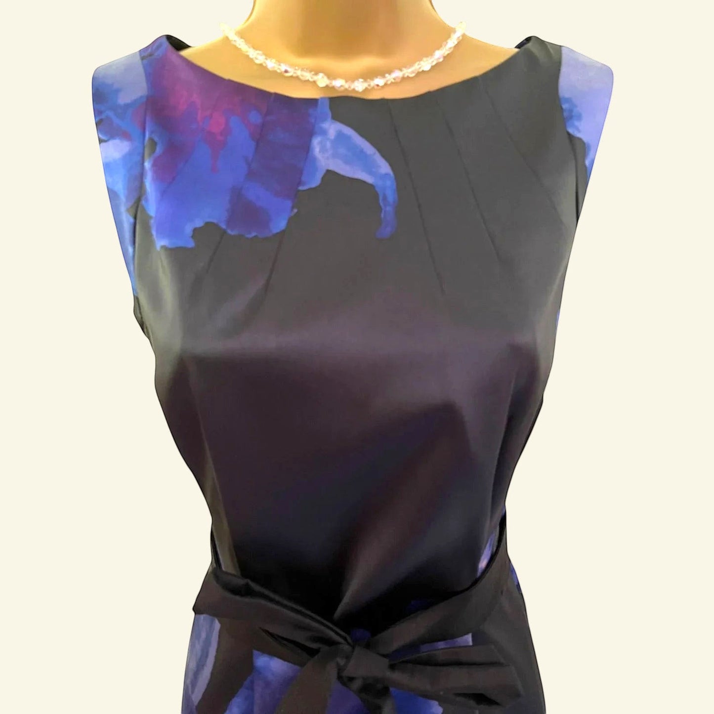Coast Black & Blue Floral Satin Sleeveless Dress UK 10 US 6 EU 38 - Timelessfashions