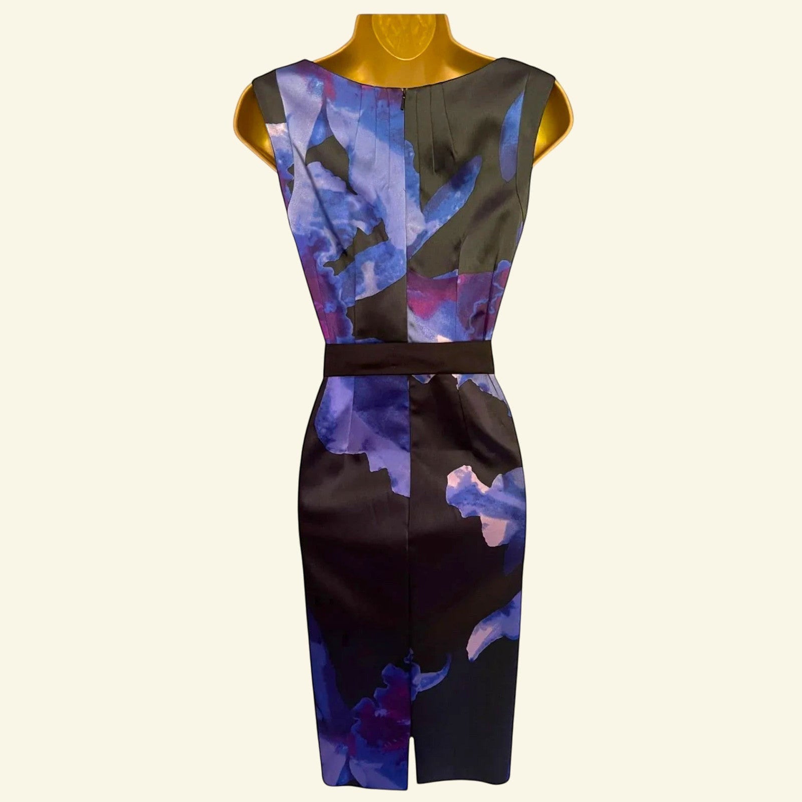 Coast Black & Blue Floral Satin Sleeveless Dress UK 10 US 6 EU 38 - Timelessfashions