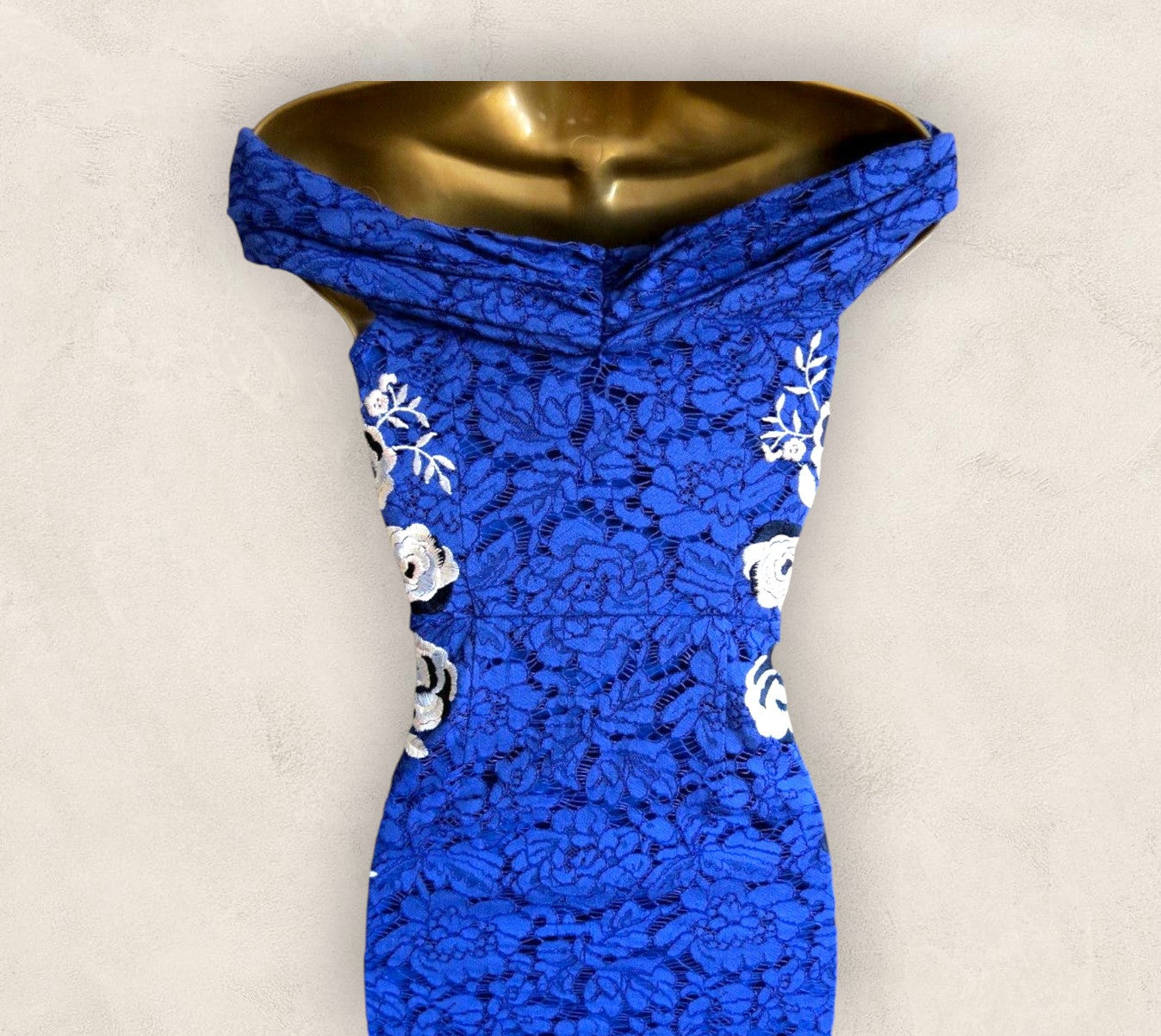 Coast Justina Royal Blue Lace Bardot Pencil Dress UK 10 US 6 EU 38 Timeless Fashions