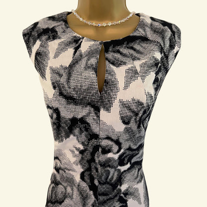 Phase Eight Black & White Mono Floral Stretch Bodycon Dress UK 10 US 6 EU 38 - Timelessfashions