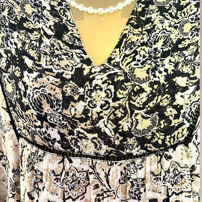Zara Black & Cream Sheer Chiffon Floral Top Size M UK 12 US 8 EU 40 - Timelessfashions