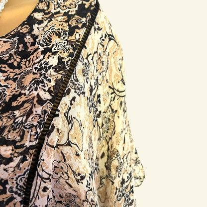 Zara Black & Cream Sheer Chiffon Floral Top Size M UK 12 US 8 EU 40 - Timelessfashions