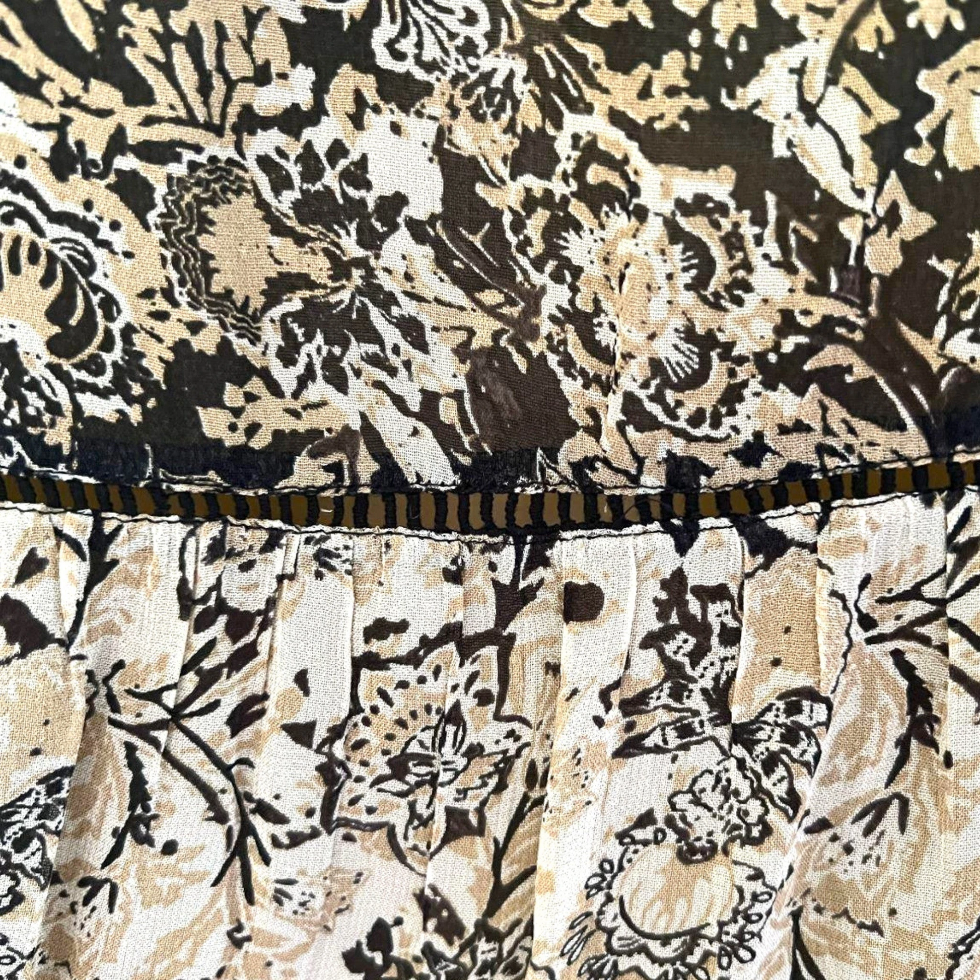 Zara Black & Cream Sheer Chiffon Floral Top Size M UK 12 US 8 EU 40 - Timelessfashions