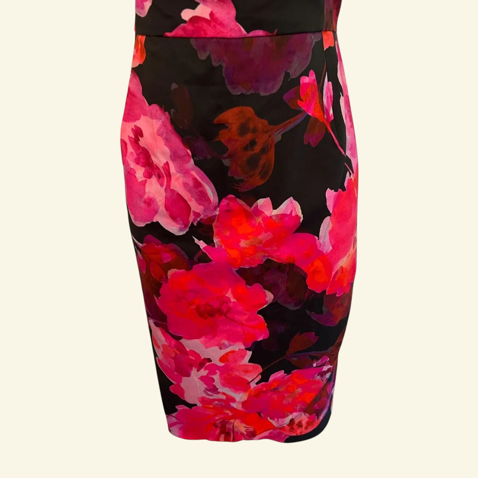 Phase Eight Pink & Black Floral Sleeveless Stretch Cotton Dress UK 14 US 10 EU 42 - Timelessfashions