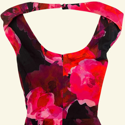 Phase Eight Pink & Black Floral Sleeveless Stretch Cotton Dress UK 14 US 10 EU 42 - Timelessfashions