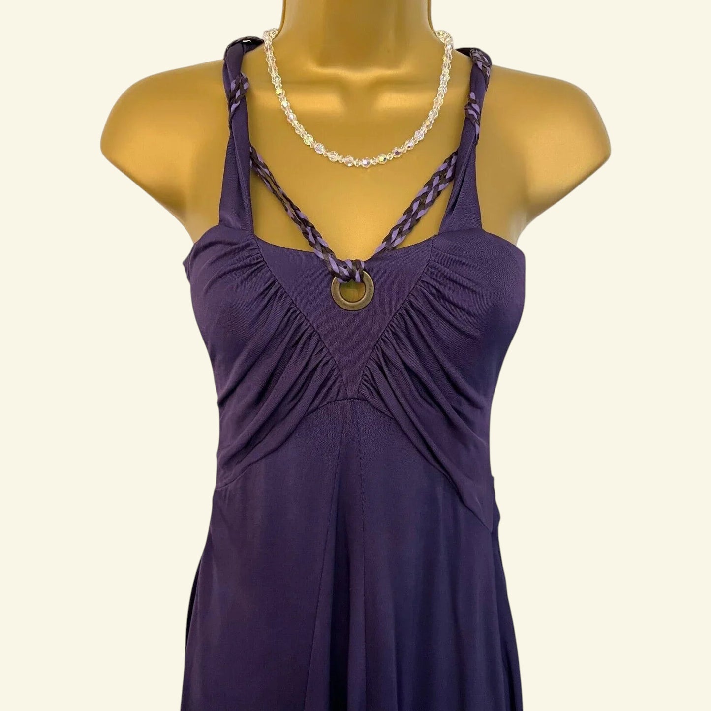 Karen Millen Vintage Purple V Neck Sleeveless Silky Midi Dress UK 14 US 10 EU 42 - Timelessfashions