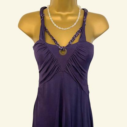 Karen Millen Vintage Purple V Neck Sleeveless Silky Midi Dress UK 14 US 10 EU 42 - Timelessfashions