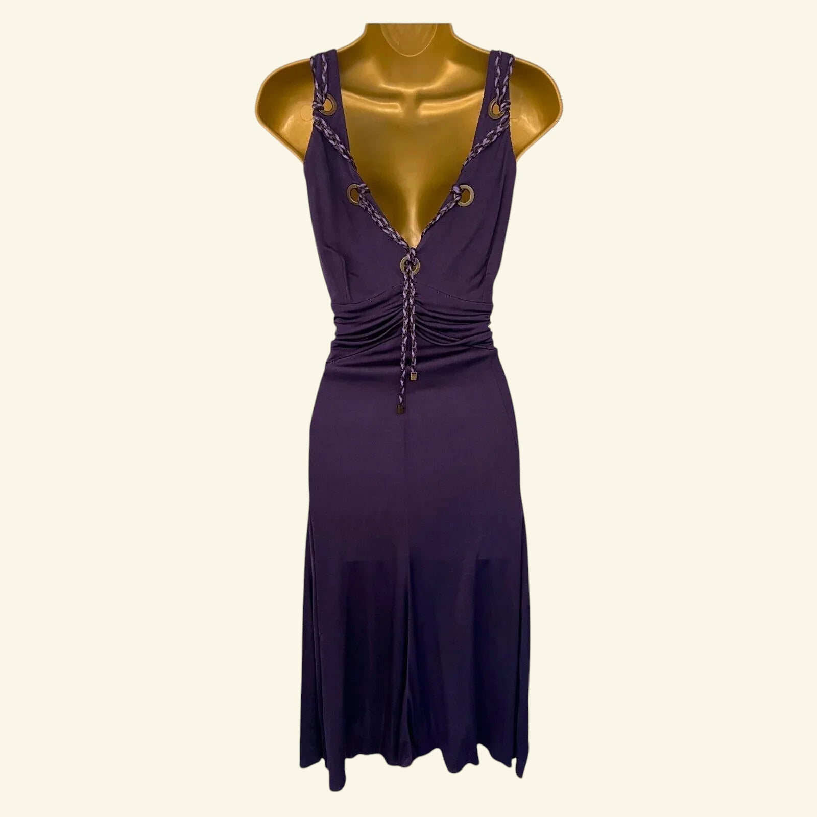 Karen Millen Vintage Purple V Neck Sleeveless Silky Midi Dress UK 14 US 10 EU 42 - Timelessfashions