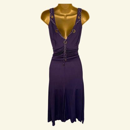 Karen Millen Vintage Purple V Neck Sleeveless Silky Midi Dress UK 14 US 10 EU 42 - Timelessfashions