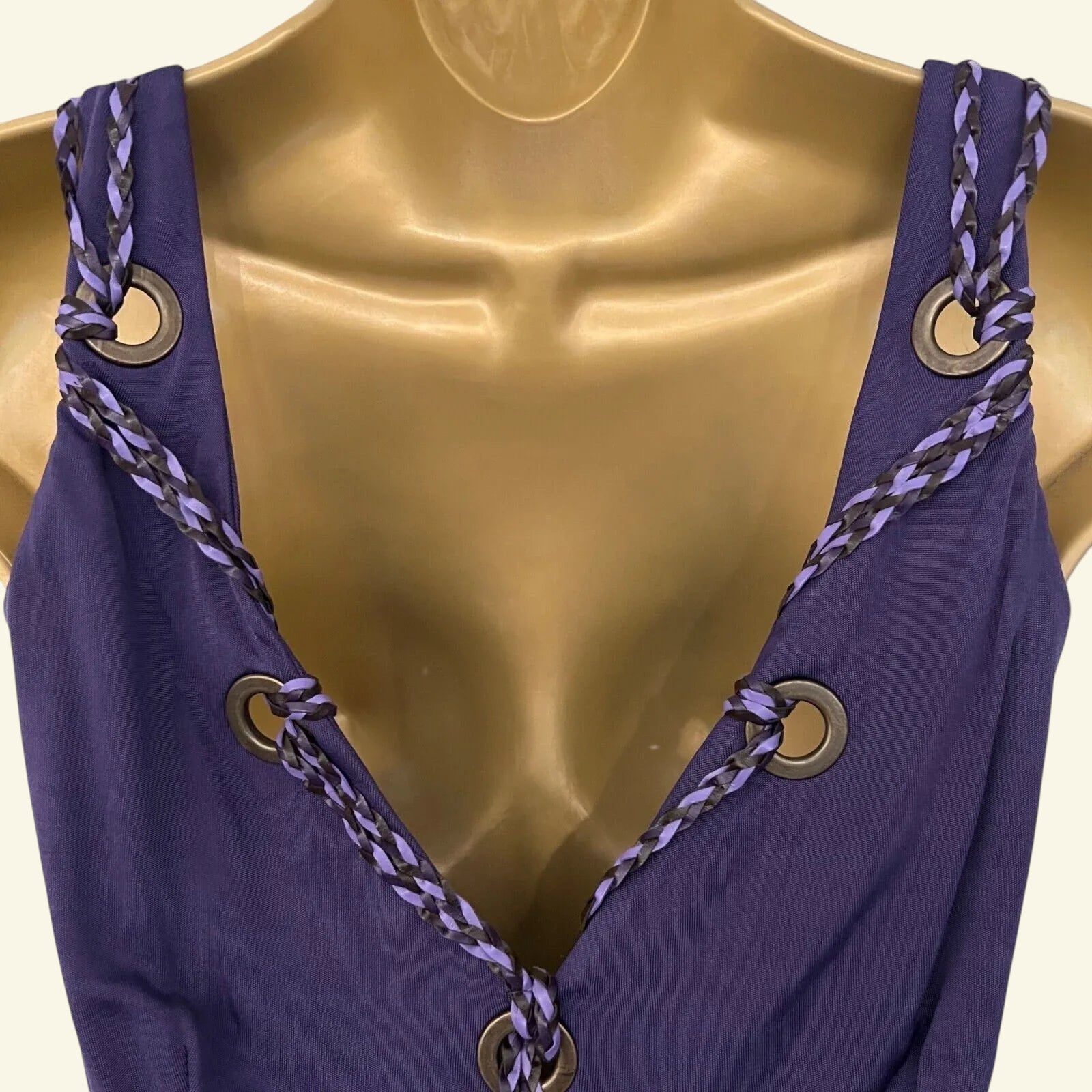 Karen Millen Vintage Purple V Neck Sleeveless Silky Midi Dress UK 14 US 10 EU 42 - Timelessfashions