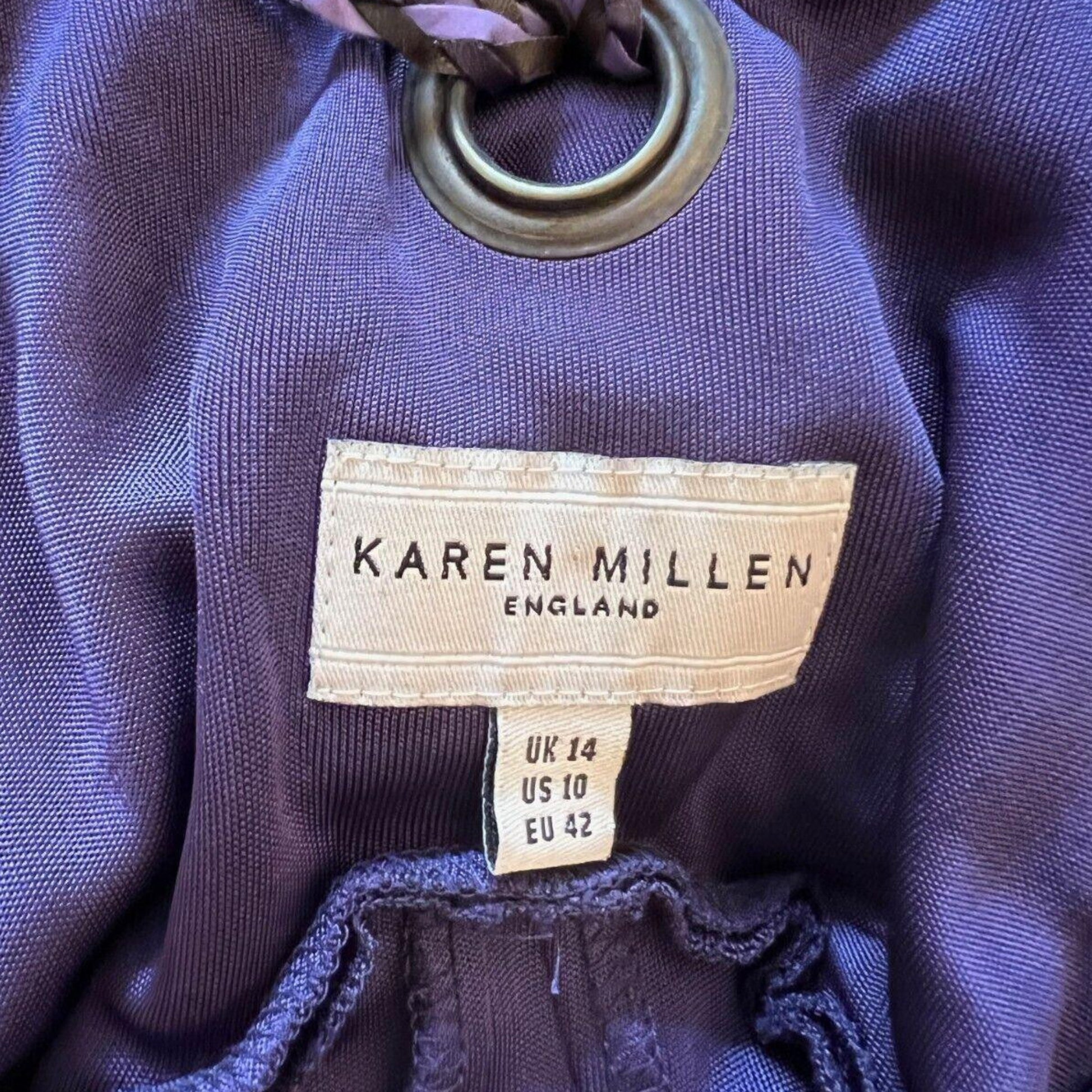 Karen Millen Vintage Purple V Neck Sleeveless Silky Midi Dress UK 14 US 10 EU 42 - Timelessfashions