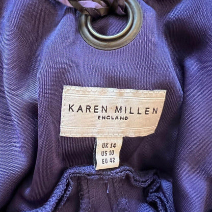 Karen Millen Vintage Purple V Neck Sleeveless Silky Midi Dress UK 14 US 10 EU 42 - Timelessfashions