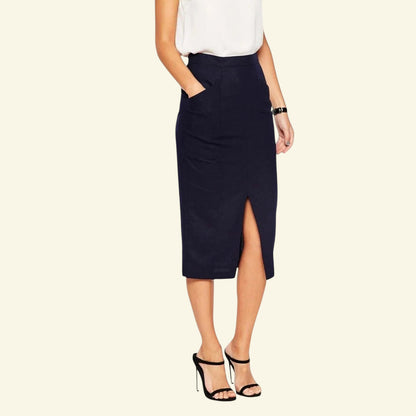 iBlues Long Navy Pencil Skirt with front Split UK 10 US 6 EU 38 - Timelessfashions