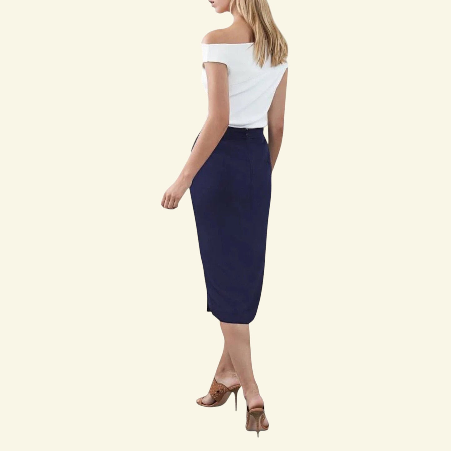 iBlues Long Navy Pencil Skirt with front Split UK 10 US 6 EU 38 - Timelessfashions