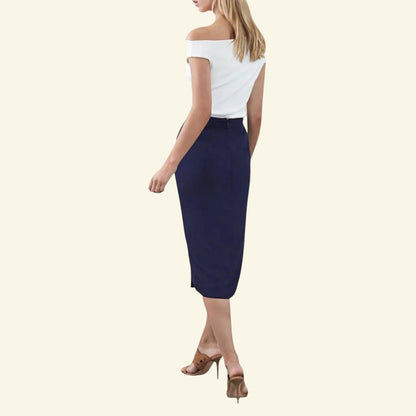 iBlues Long Navy Pencil Skirt with front Split UK 10 US 6 EU 38 - Timelessfashions