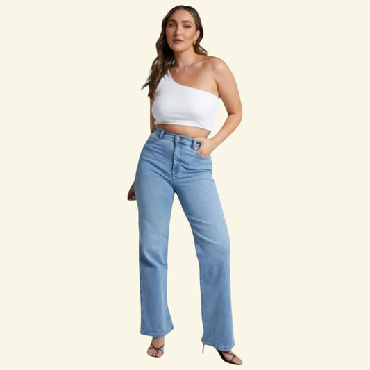 Pomodoro Blue Denim, Stretch Straight Leg Jeans UK 18 US 14 EU 48 - Timelessfashions