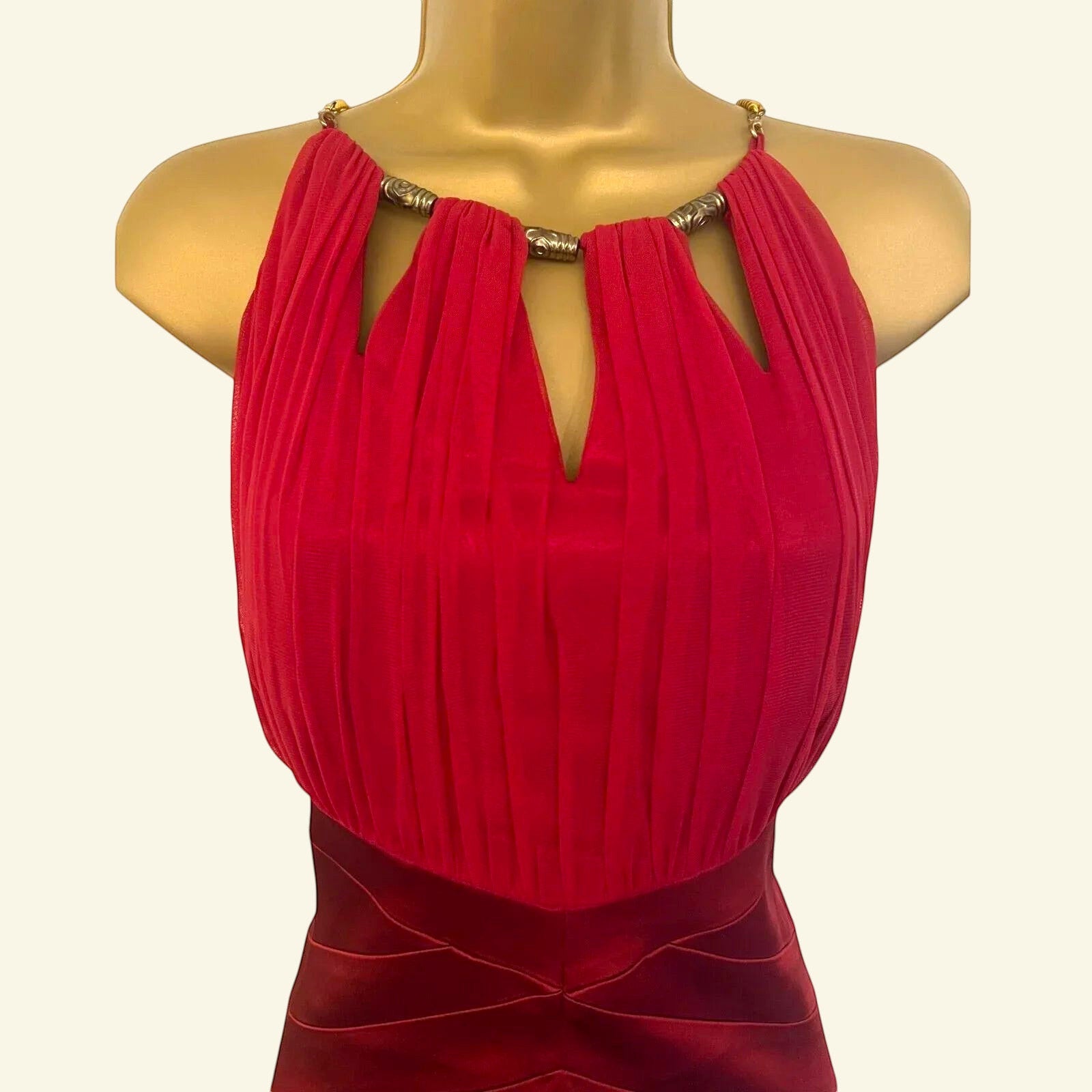 Jax Red Satin & & Mesh Ruched Bodice Cocktail Dress UK 12 US 8 EU 40 - Timelessfashions