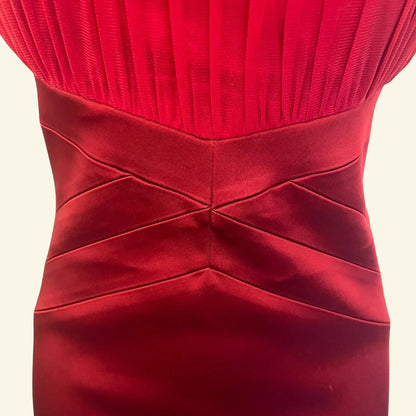 Jax Red Satin & & Mesh Ruched Bodice Cocktail Dress UK 12 US 8 EU 40 - Timelessfashions