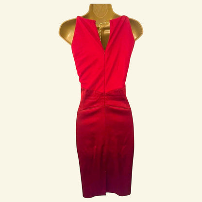 Jax Red Satin & & Mesh Ruched Bodice Cocktail Dress UK 12 US 8 EU 40 - Timelessfashions