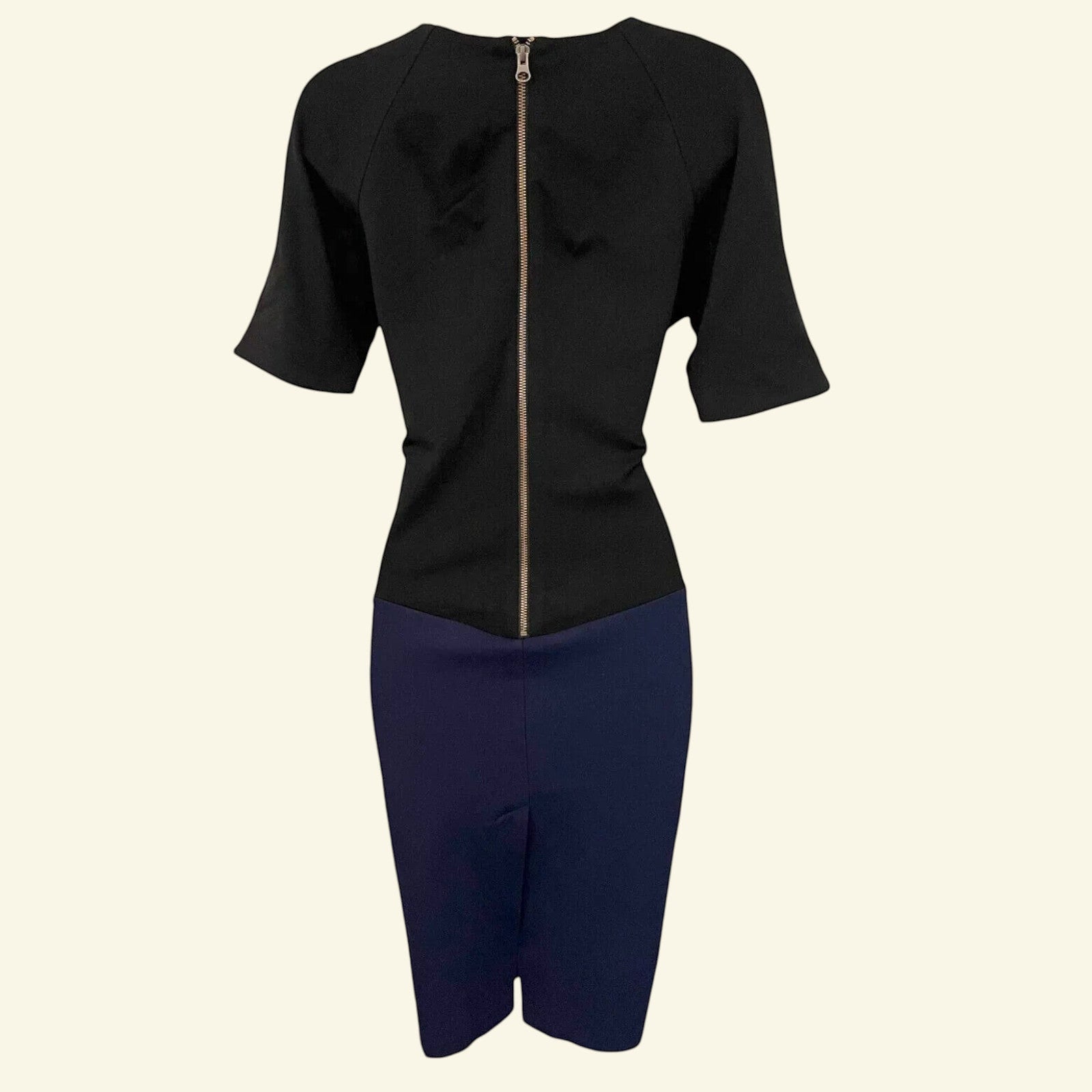 Mary Portas Black & Navy Dress, Faux Leather Panel UK 10 US 6 EU 38 - Timelessfashions