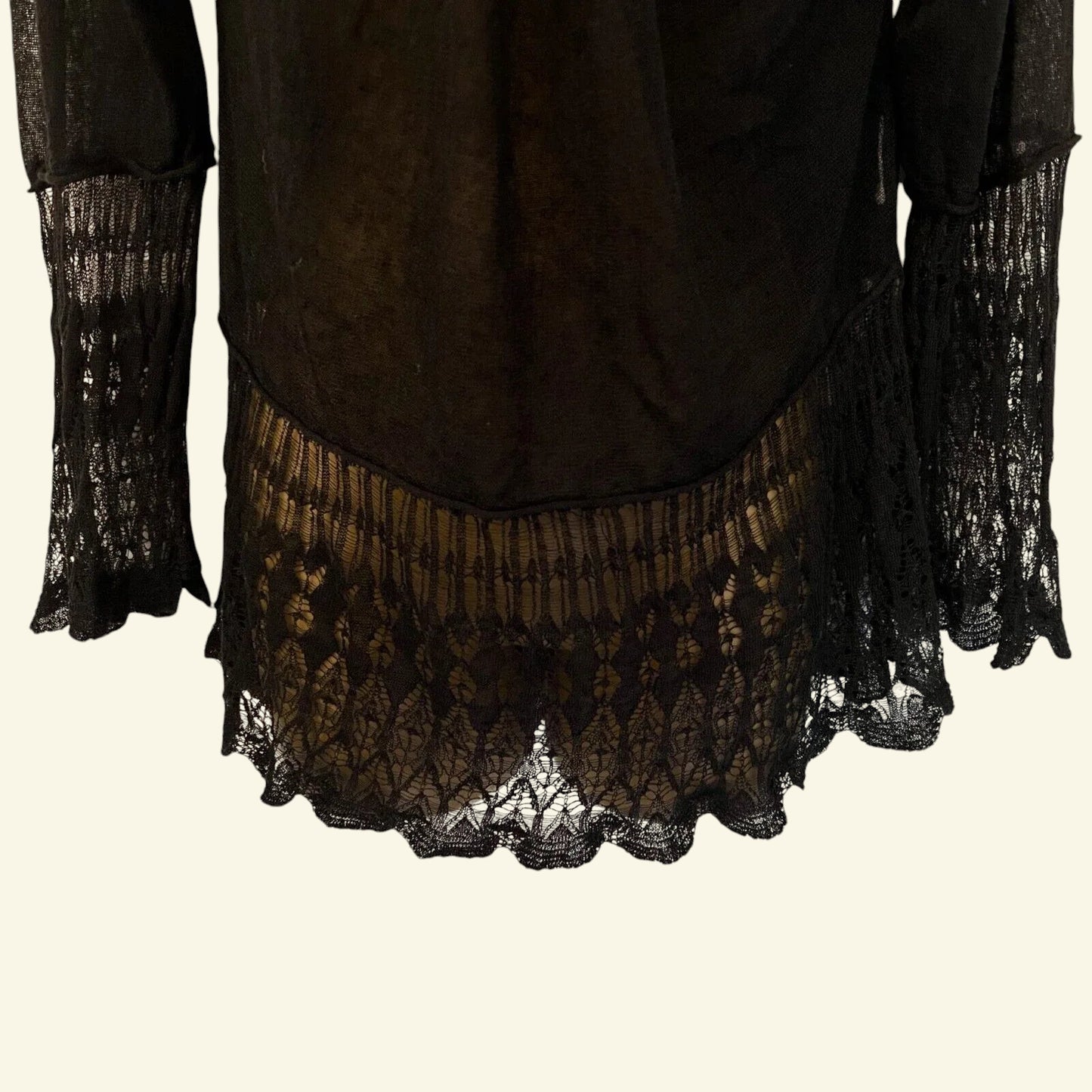 Noa Noa Black Lacy Fine Knit Top UK 12 EU 40 US 8 - Timelessfashions