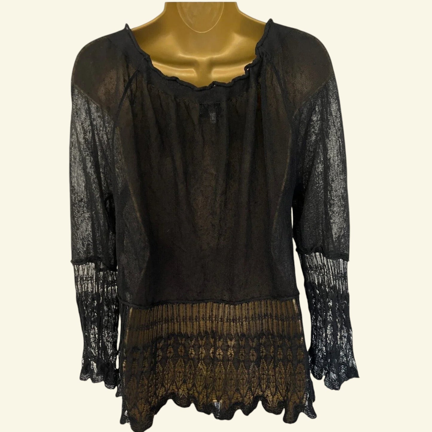 Noa Noa Black Lacy Fine Knit Top UK 12 EU 40 US 8 - Timelessfashions
