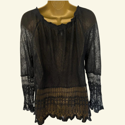 Noa Noa Black Lacy Fine Knit Top UK 12 EU 40 US 8 - Timelessfashions