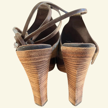 Missoni Womens Brown Leather & Gold Snakeskin Block Heel Sandals UK 7 US 9 EU 40 - Timelessfashions