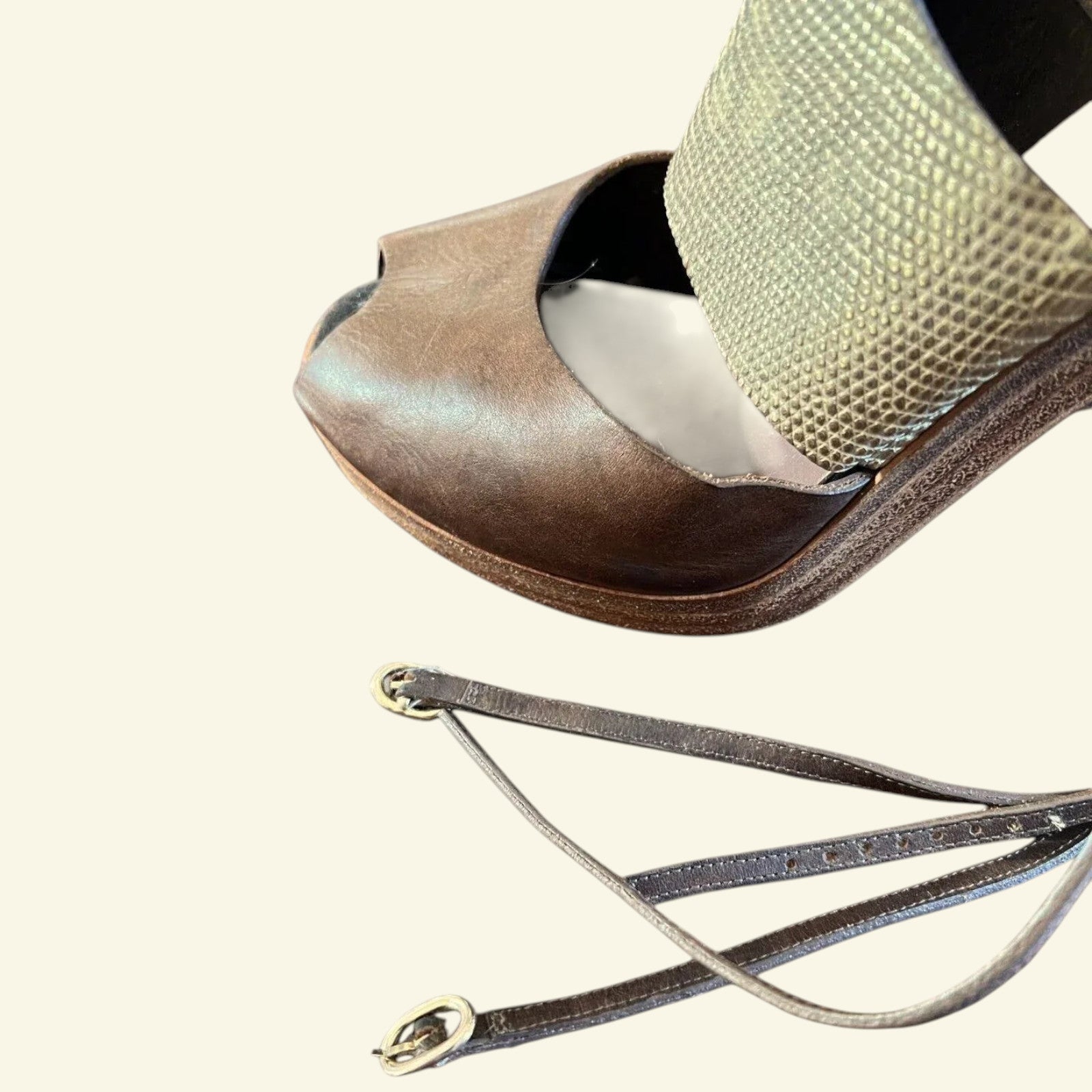 Missoni Womens Brown Leather & Gold Snakeskin Block Heel Sandals UK 7 US 9 EU 40 - Timelessfashions