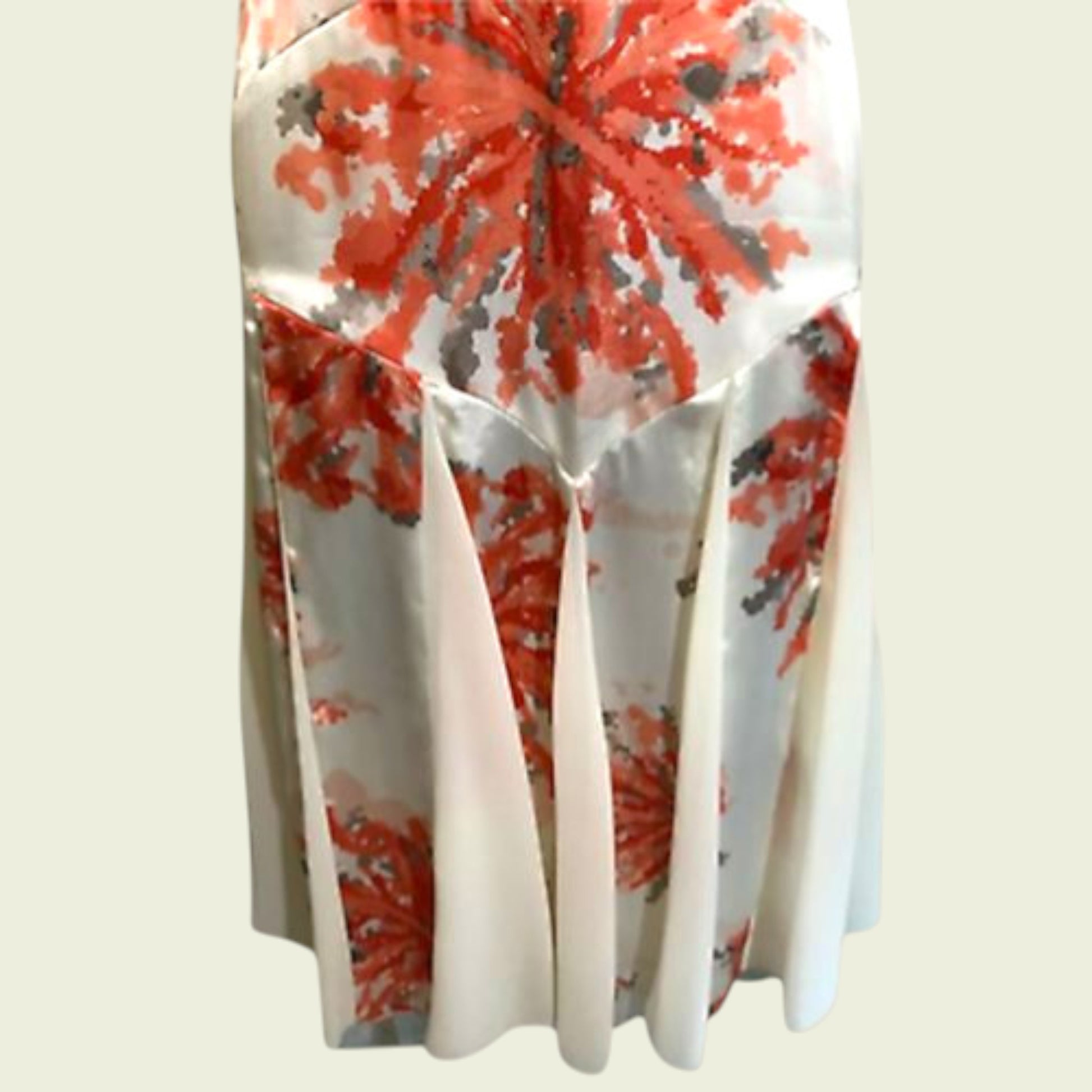 Dress with red and gray floral pattern on a white background