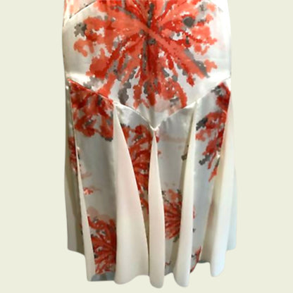 Dress with red and gray floral pattern on a white background