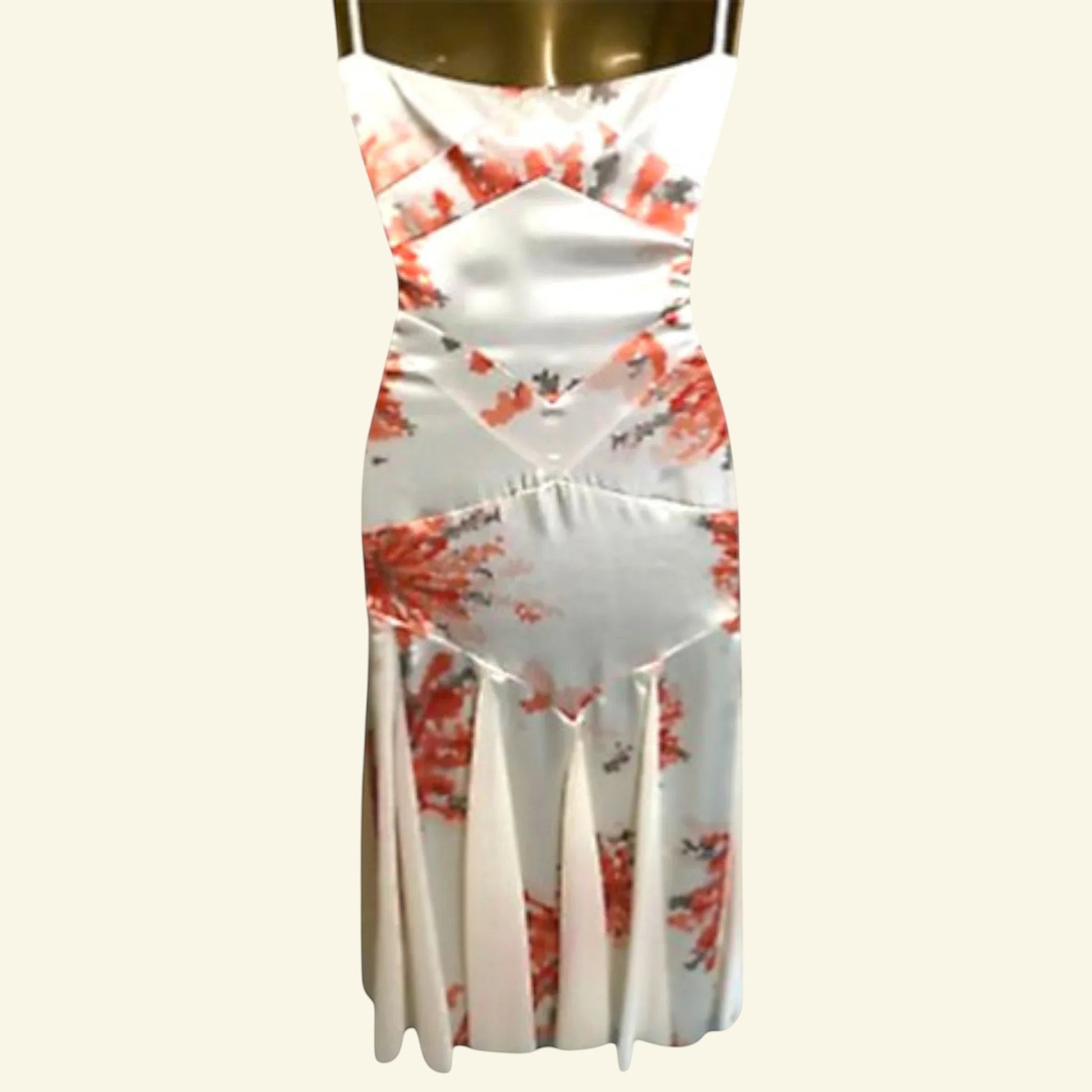 Amanda Wakeley Ivory & Peach Satin & Chiffon Summer Dress UK 8 US 4 EU 36 - Timelessfashions