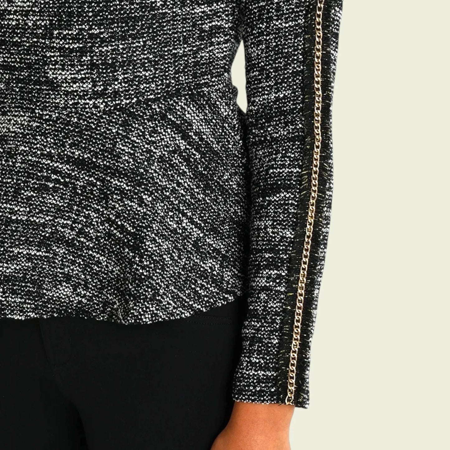 Guess Black & White Chain Detail Peplum Top UK 6 US 2 EU 34 - Timelessfashions