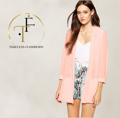 French Connection Shimmer Spell Semi-Sheer Jacket, Pink UK 12 US 8 EU 40 Timeless Fashions
