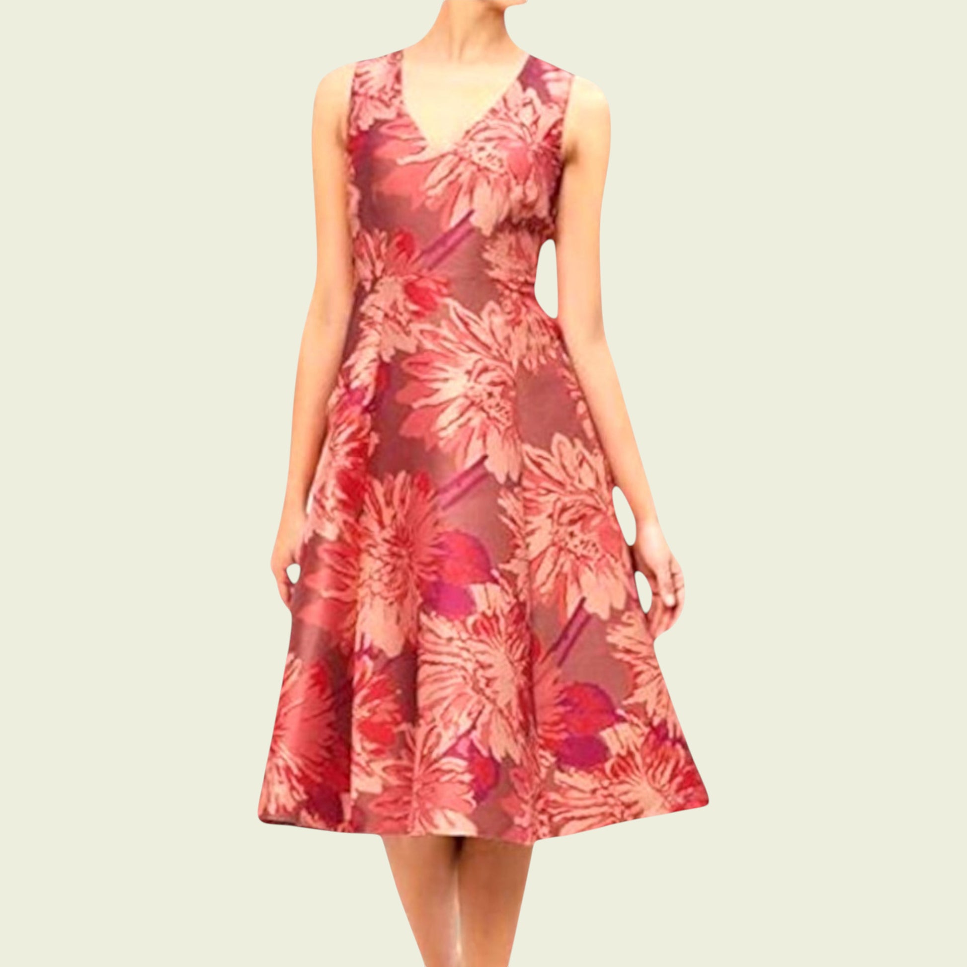 Red floral dress on a plain background