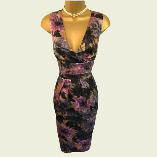 L.K. Bennett Multicoloured Floral Silk Blend Pencil Dress UK 10 US 6 EU 38 - Timelessfashions