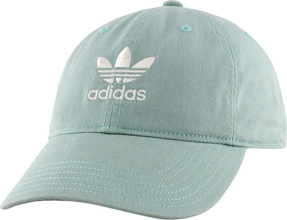 Mint green Adidas cap with white logo on a white background