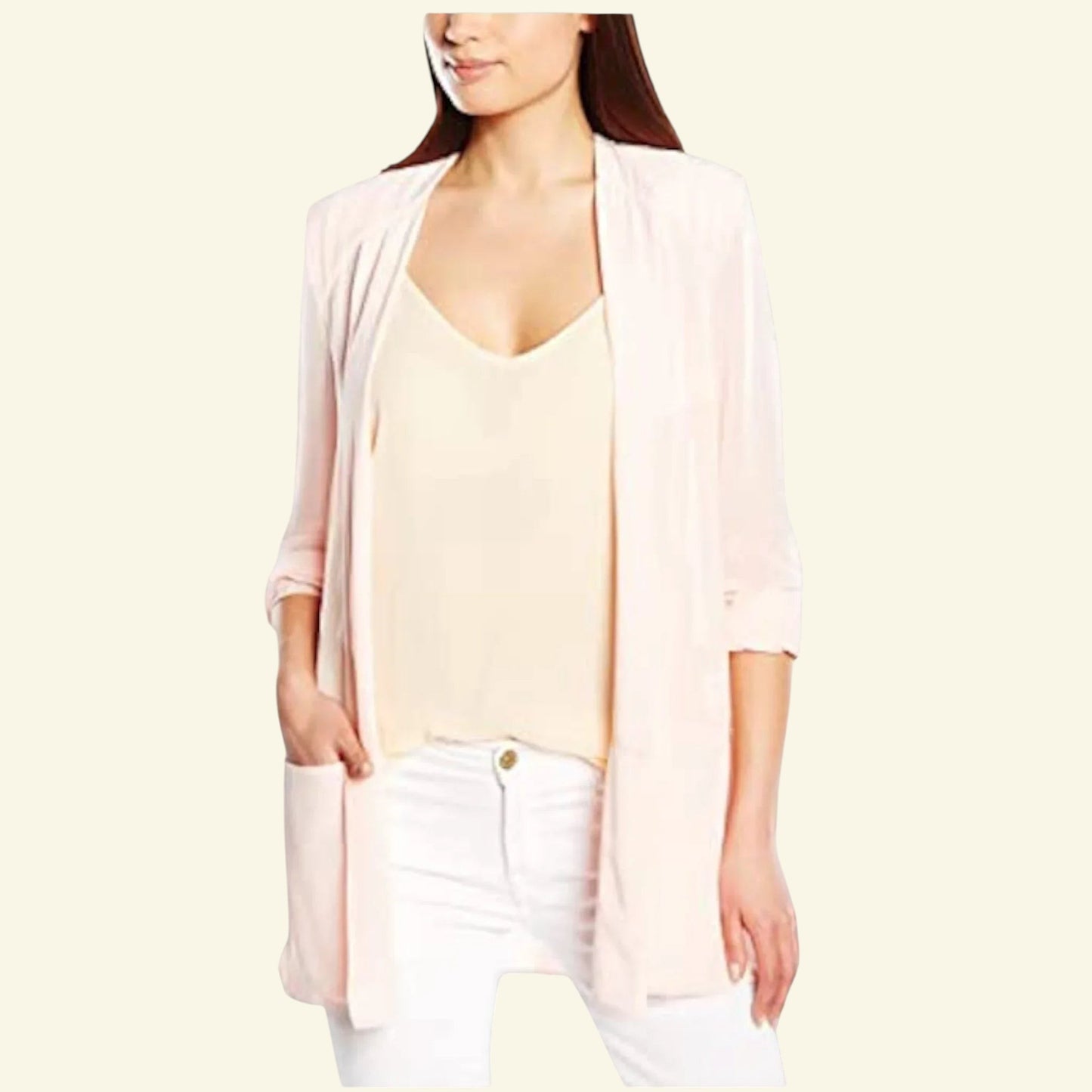 French Connection Shimmer Spell Semi-Sheer Jacket, Pink UK 12 US 8 EU 40 - Timelessfashions