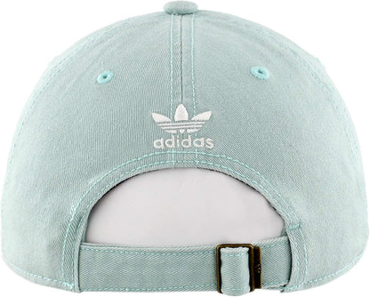 Mint green Adidas cap with white logo on a white background
