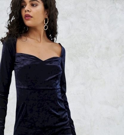 Vero Moda Womens Tall Square Neck Navy Velvet Bodycon Mini Dress UK 10 Timeless Fashions