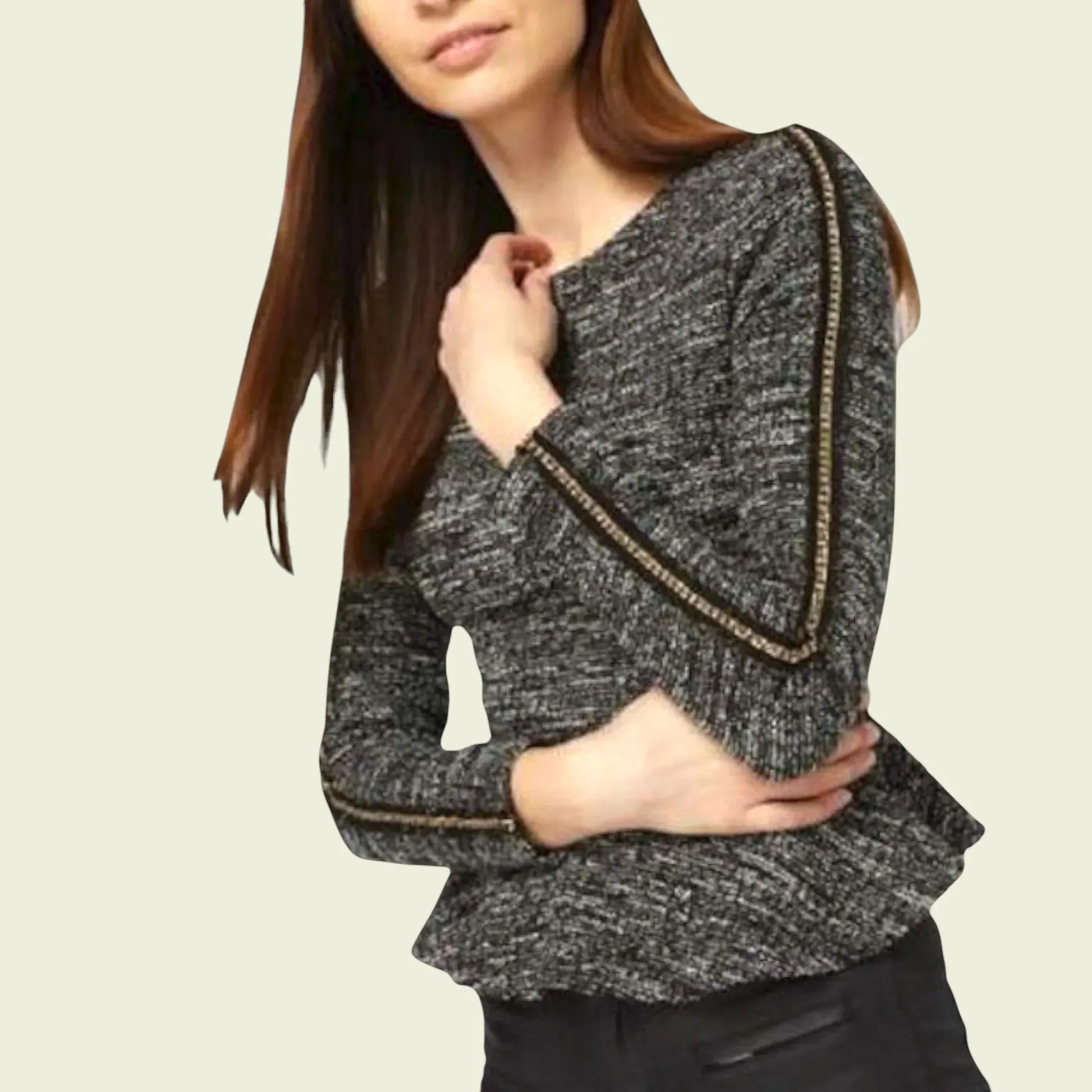 Guess Black & White Chain Detail Peplum Top UK 6 US 2 EU 34 - Timelessfashions