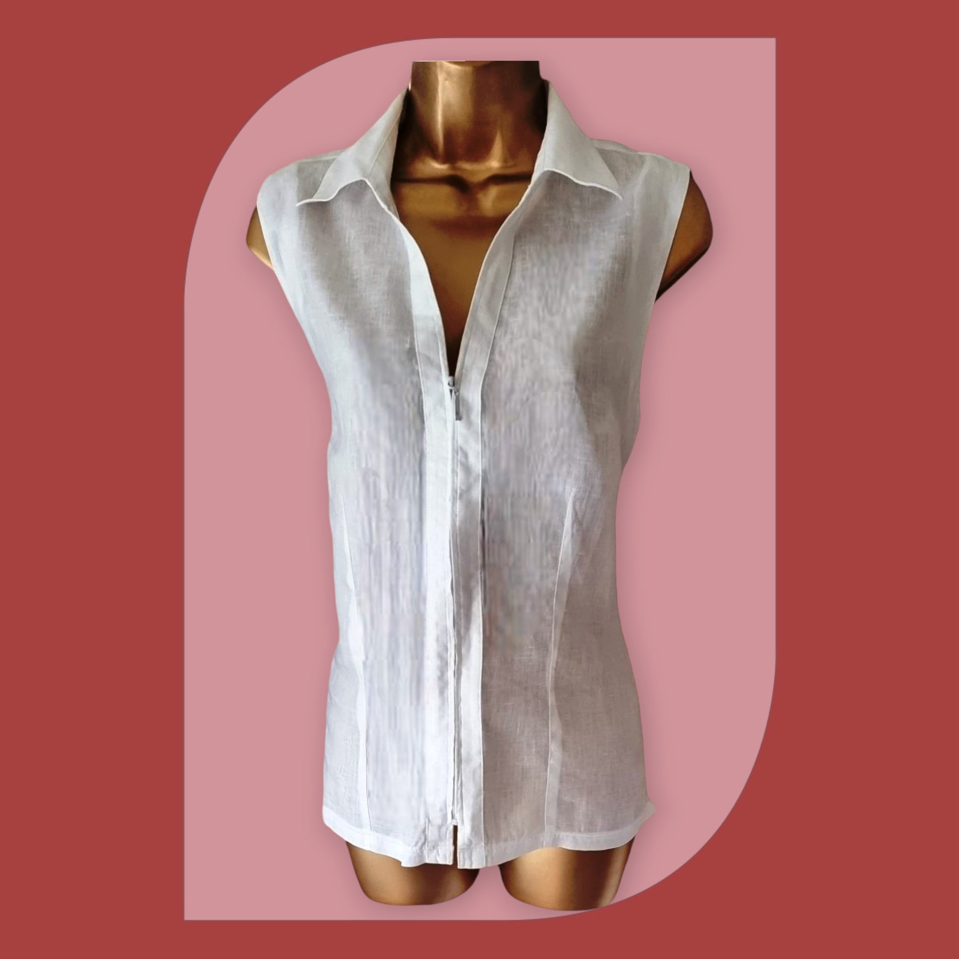 Liz Claiborne White Sleeveless Linen Blouse UK 14 US 10 EU 42 Timeless Fashions