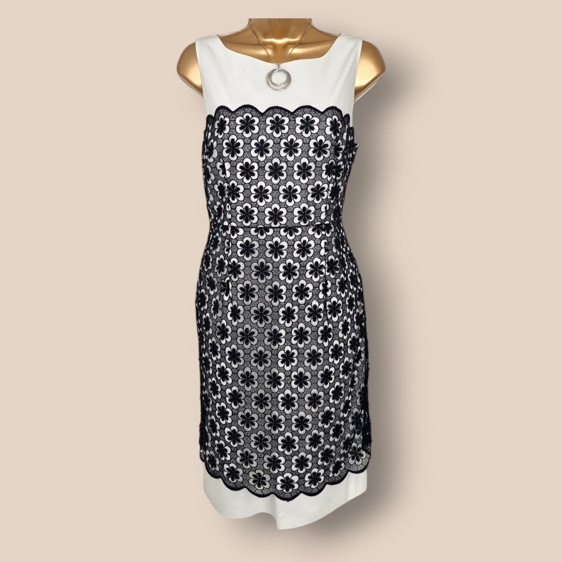 Hobbs Navy & White Lace Dress UK 12 US 8 EU 40 Timeless Fashions
