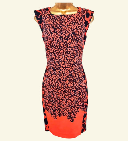 French Connection Orange Black Cap Sleeve Sheath Dress UK 10 US 6 EU 38 - Timelessfashions
