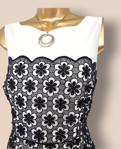 Hobbs Navy & White Lace Dress UK 12 US 8 EU 40 Timeless Fashions